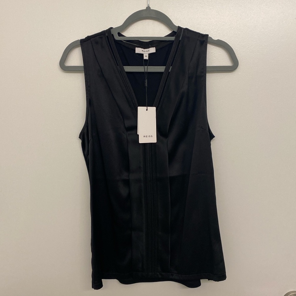 NWT Reiss Silk Black V Neck Top